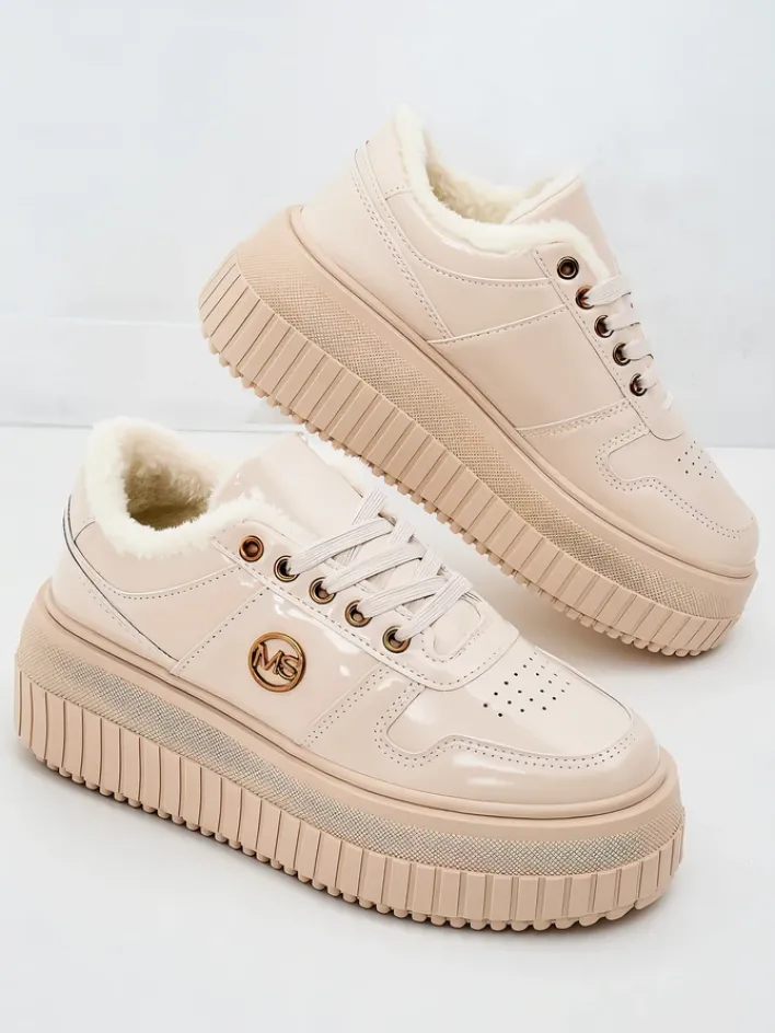 Ocieplane|Sneakersy^Royalfashion Ocieplane sneakersy damskie z futerkiem Rozit beżowy