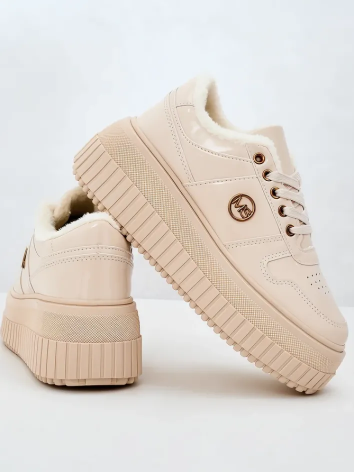 Ocieplane|Sneakersy^Royalfashion Ocieplane sneakersy damskie z futerkiem Rozit beżowy