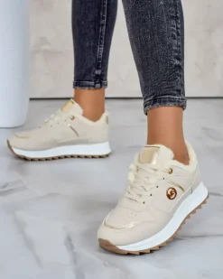 Ocieplane|Sneakersy^Royalfashion Ocieplane sneakersy damskie z futerkiem Boris beżowy