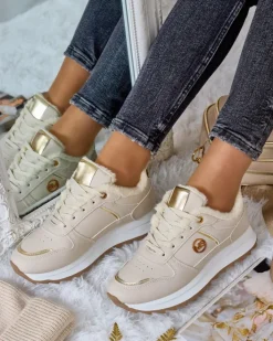Ocieplane|Sneakersy^Royalfashion Ocieplane sneakersy damskie z futerkiem Boris beżowy