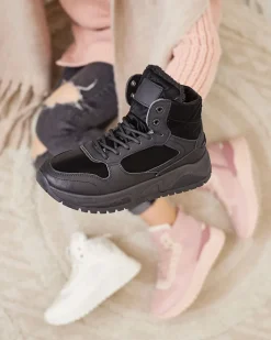 Trapery|Ocieplane^Royalfashion Ocieplane sneakersy damskie z futerkiem Retodaf czarny