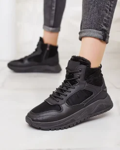 Trapery|Ocieplane^Royalfashion Ocieplane sneakersy damskie z futerkiem Retodaf czarny