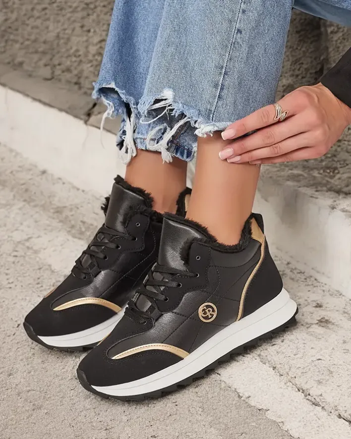 Ocieplane|Sneakersy^Royalfashion Ocieplane sneakersy damskie z futerkiem Ozzix czarny