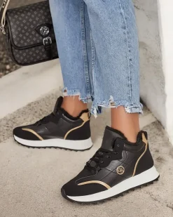 Ocieplane|Sneakersy^Royalfashion Ocieplane sneakersy damskie z futerkiem Ozzix czarny