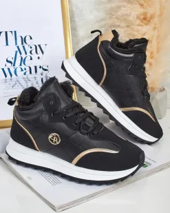 Ocieplane|Sneakersy^Royalfashion Ocieplane sneakersy damskie z futerkiem Ozzix czarny