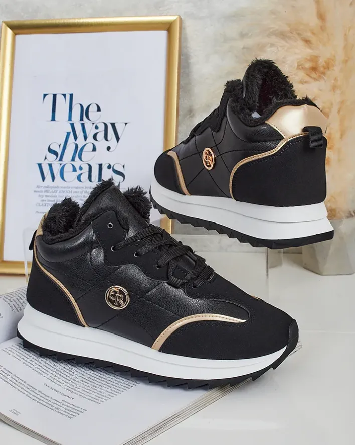 Ocieplane|Sneakersy^Royalfashion Ocieplane sneakersy damskie z futerkiem Ozzix czarny