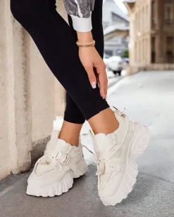 Ocieplane|Sneakersy^Royalfashion Ocieplane sneakersy damskie Losgos beżowy