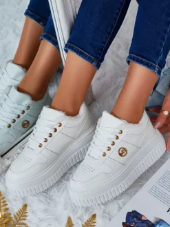 Ocieplane|Sneakersy^Royalfashion Ocieplane sneakersy damskie z futerkiem Rozit biały