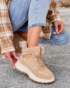 Ocieplane|Sneakersy^Royalfashion Ocieplane sneakersy damskie z futerkiem Mofell beżowy