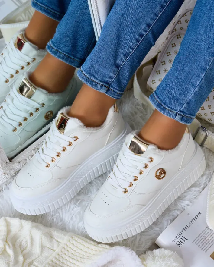 Ocieplane|Sneakersy^Royalfashion Ocieplane sneakersy damskie z futerkiem Sofi beżowy