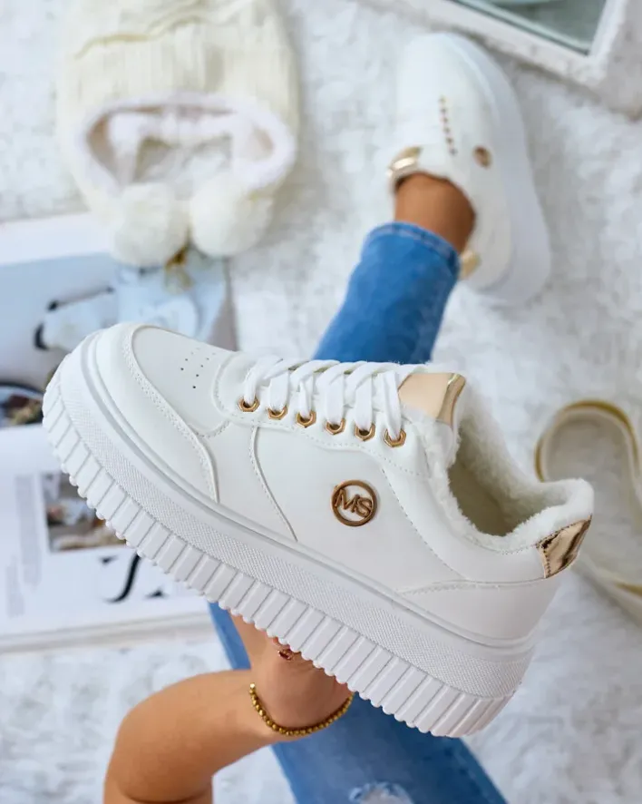 Ocieplane|Sneakersy^Royalfashion Ocieplane sneakersy damskie z futerkiem Sofi beżowy