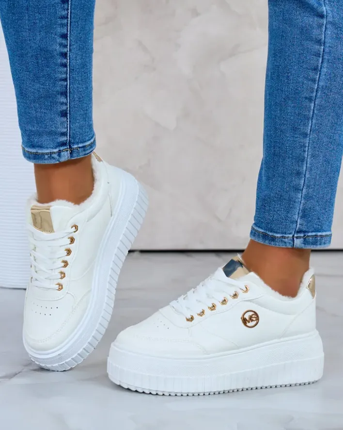 Ocieplane|Sneakersy^Royalfashion Ocieplane sneakersy damskie z futerkiem Sofi beżowy