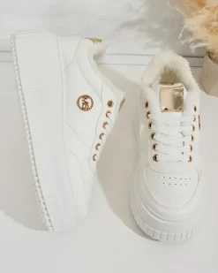 Ocieplane|Sneakersy^Royalfashion Ocieplane sneakersy damskie z futerkiem Sofi beżowy