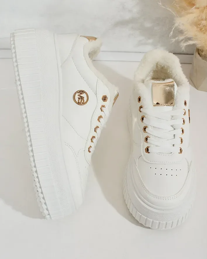 Ocieplane|Sneakersy^Royalfashion Ocieplane sneakersy damskie z futerkiem Sofi beżowy