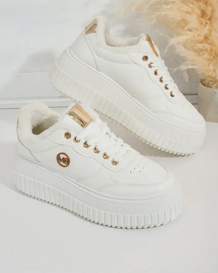 Ocieplane|Sneakersy^Royalfashion Ocieplane sneakersy damskie z futerkiem Sofi beżowy