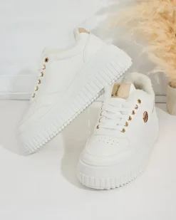 Ocieplane|Sneakersy^Royalfashion Ocieplane sneakersy damskie z futerkiem Sofi beżowy