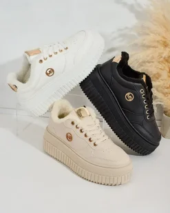 Ocieplane|Sneakersy^Royalfashion Ocieplane sneakersy damskie z futerkiem Sofi beżowy
