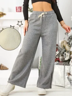 Spodnie Dresowe^Royalfashion Ocieplane spodnie dresowe damskie gołębi szary