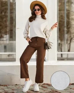 Spodnie Dresowe^Royalfashion Ocieplane spodnie dresowe damskie Ciemnobrązowy