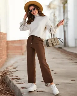 Spodnie Dresowe^Royalfashion Ocieplane spodnie dresowe damskie Ciemnobrązowy