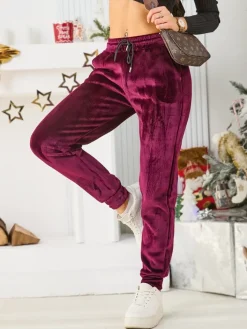 Spodnie Dresowe^Royalfashion Ocieplane spodnie dresowe damskie Bordowy