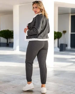 Spodnie Dresowe|Plus Size^Royalfashion Ocieplane spodnie dresowe damskie PLUS SIZE Ciemnoszary