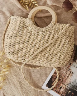 Wiklinowe I Słomiane^Royalfashion Okrągła słomkowa torba Nils beżowy