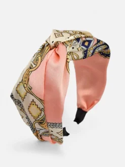 Akcesoria Do Włosów^Royalfashion Opaska damska w stylu apaszki z eleganckim printem różowy