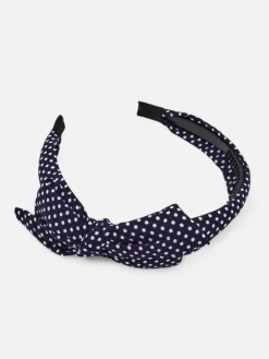 Akcesoria Do Włosów^Royalfashion Opaska damska w kropeczki z kokardką Granatowy