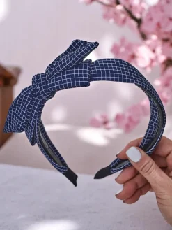 Akcesoria Do Włosów^Royalfashion Opaska do włosów z kokardką w kratkę Gosia Granatowy