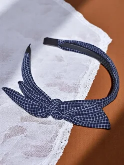Akcesoria Do Włosów^Royalfashion Opaska do włosów z kokardką w kratkę Gosia Granatowy