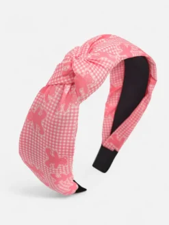 Akcesoria Do Włosów^Royalfashion Opaska do włosów z pleceniem w kratkę i misie różowy