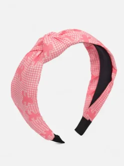 Akcesoria Do Włosów^Royalfashion Opaska do włosów z pleceniem w kratkę i misie różowy