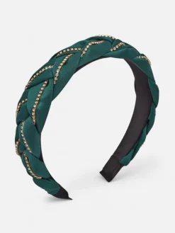 Akcesoria Do Włosów^Royalfashion Opaska do włosów z pleceniem w warkocz zdobiona cyrkoniami zielony