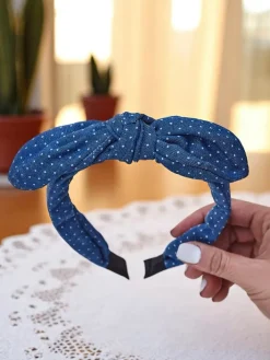 Akcesoria Do Włosów^Royalfashion Opaska do włosów z kokardką w kropeczki Lilka niebieski