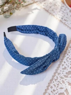 Akcesoria Do Włosów^Royalfashion Opaska do włosów z kokardką w kropeczki Lilka niebieski