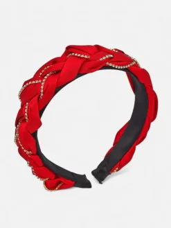 Akcesoria Do Włosów^Royalfashion Opaska do włosów z pleceniem w warkocz zdobiona cyrkoniami czerwony