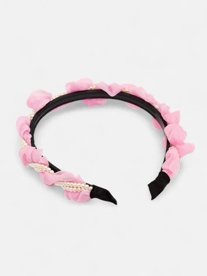 Akcesoria Do Włosów^Royalfashion Opaska do włosów z marszczeniem i perełkami różowy