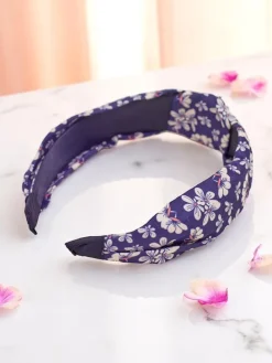 Akcesoria Do Włosów^Royalfashion Opaska do włosów z pleceniem w kwiaty Florinda Granatowy