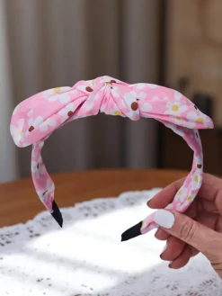 Akcesoria Do Włosów^Royalfashion Opaska do włosów z kokardką w kwiatuszki Florinka różowy