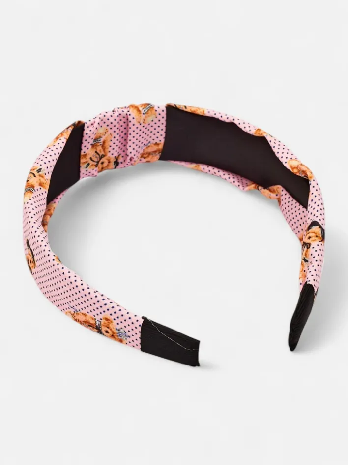 Akcesoria Do Włosów^Royalfashion Opaska do włosów z pleceniem w kropki i misie różowy