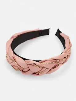 Akcesoria Do Włosów^Royalfashion Opaska do włosów z pleceniem w warkocz zdobiona cyrkoniami różowy