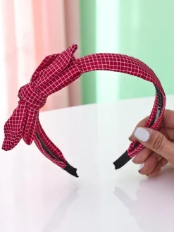 Akcesoria Do Włosów^Royalfashion Opaska do włosów z kokardką w kratkę Gosia czerwony