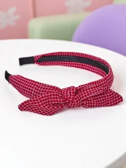 Akcesoria Do Włosów^Royalfashion Opaska do włosów z kokardką w kratkę Gosia czerwony
