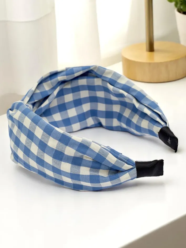 Akcesoria Do Włosów^Royalfashion Opaska do włosów w kratkę Claras niebieski