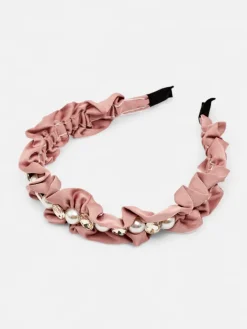 Akcesoria Do Włosów^Royalfashion Opaska do włosów z marszczeniem i perełkami różowy