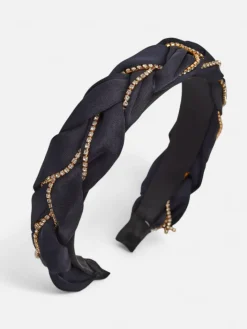 Akcesoria Do Włosów^Royalfashion Opaska do włosów z pleceniem w warkocz zdobiona cyrkoniami Granatowy