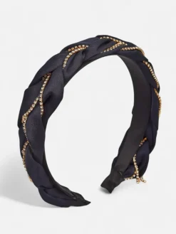 Akcesoria Do Włosów^Royalfashion Opaska do włosów z pleceniem w warkocz zdobiona cyrkoniami Granatowy