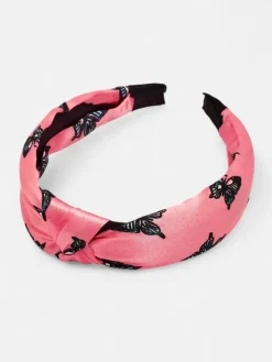 Akcesoria Do Włosów^Royalfashion Opaska do włosów w kratkę z motylami Butterfly Weave różowy