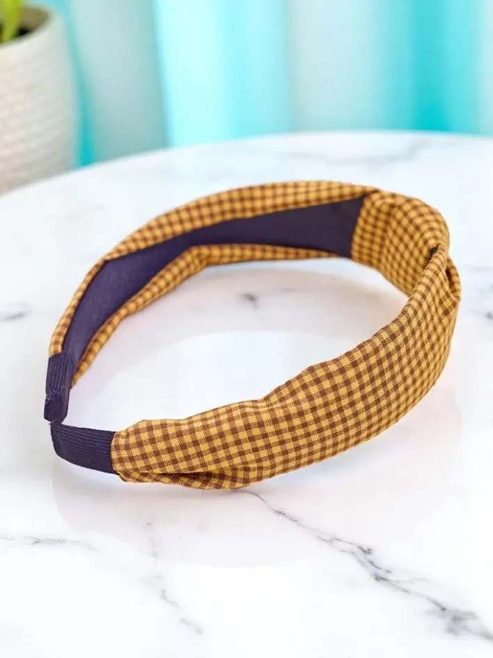 Akcesoria Do Włosów^Royalfashion Opaska do włosów w kratkę Croatia Camel